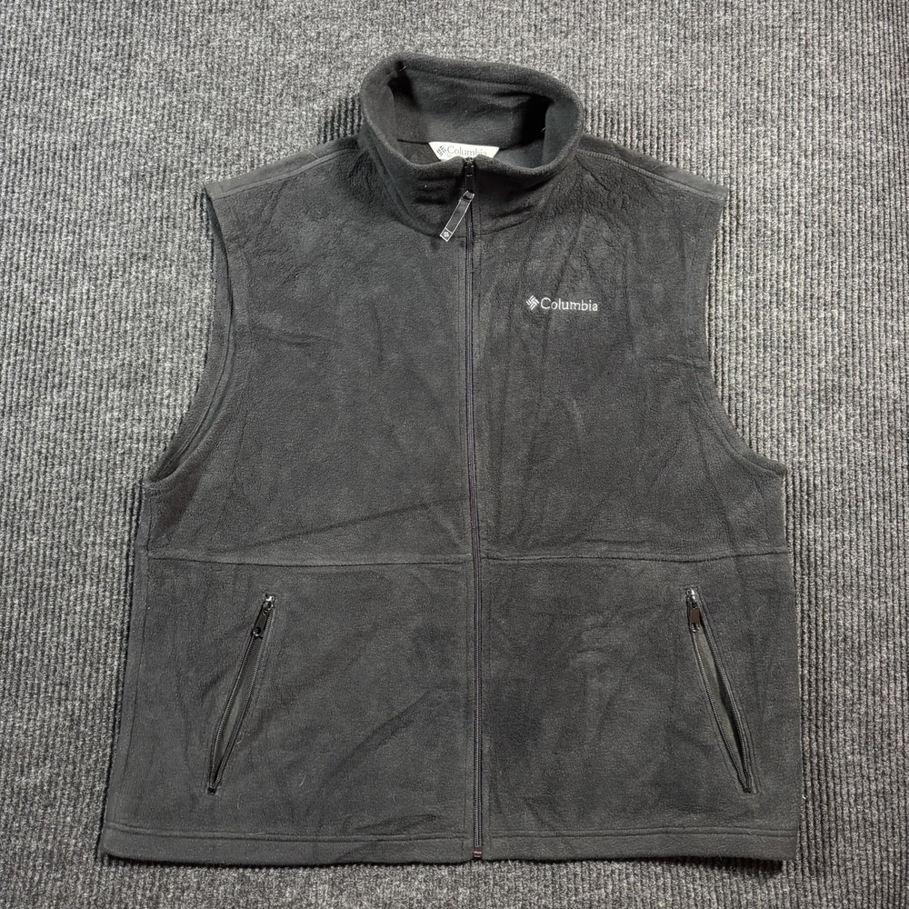 Columbia Vest Men's Black Logo Fleece Full Zip Up Mock Neck XL